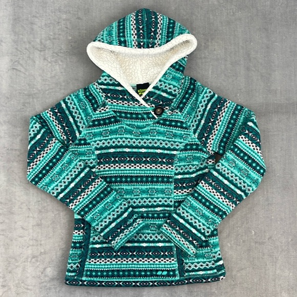 Koppen Hoodie Pullover Sherpa‎ Sweater Fleece Green Fair Isle Size Small - Picture 1 of 8